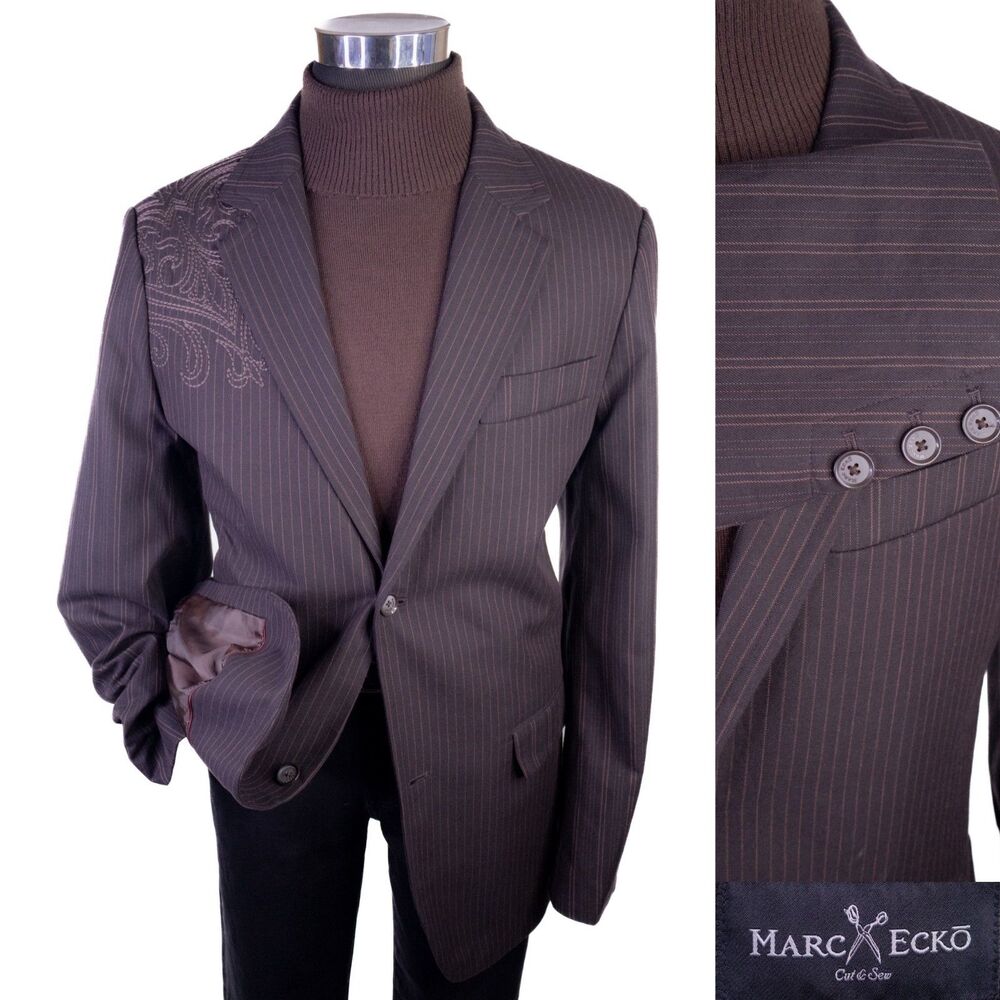 MARC ECKO Cut & Sew Brown Striped Sport Coat Blazer Sz XXL (44) Cotton Jacket